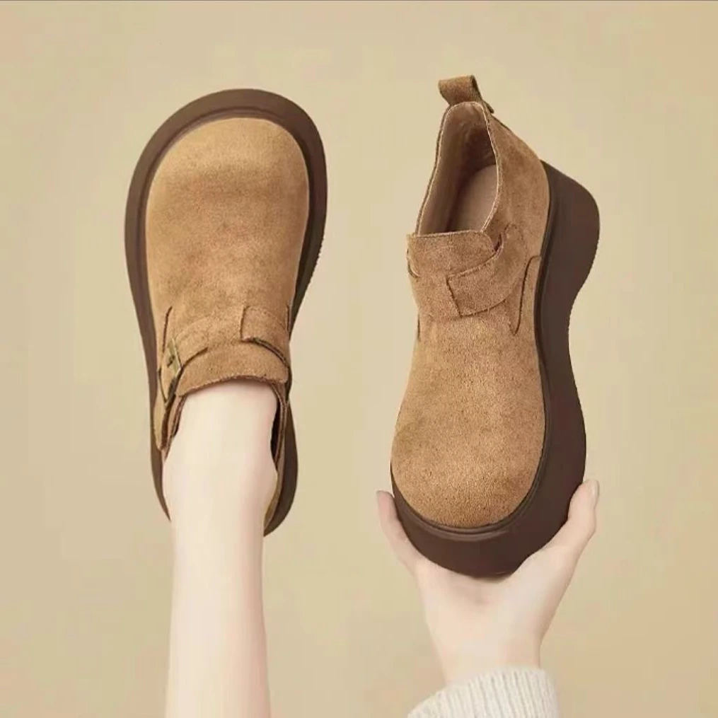 勃肯鞋女2025春季新款软底厚底英伦风豆豆鞋一字带搭扣复古单鞋女