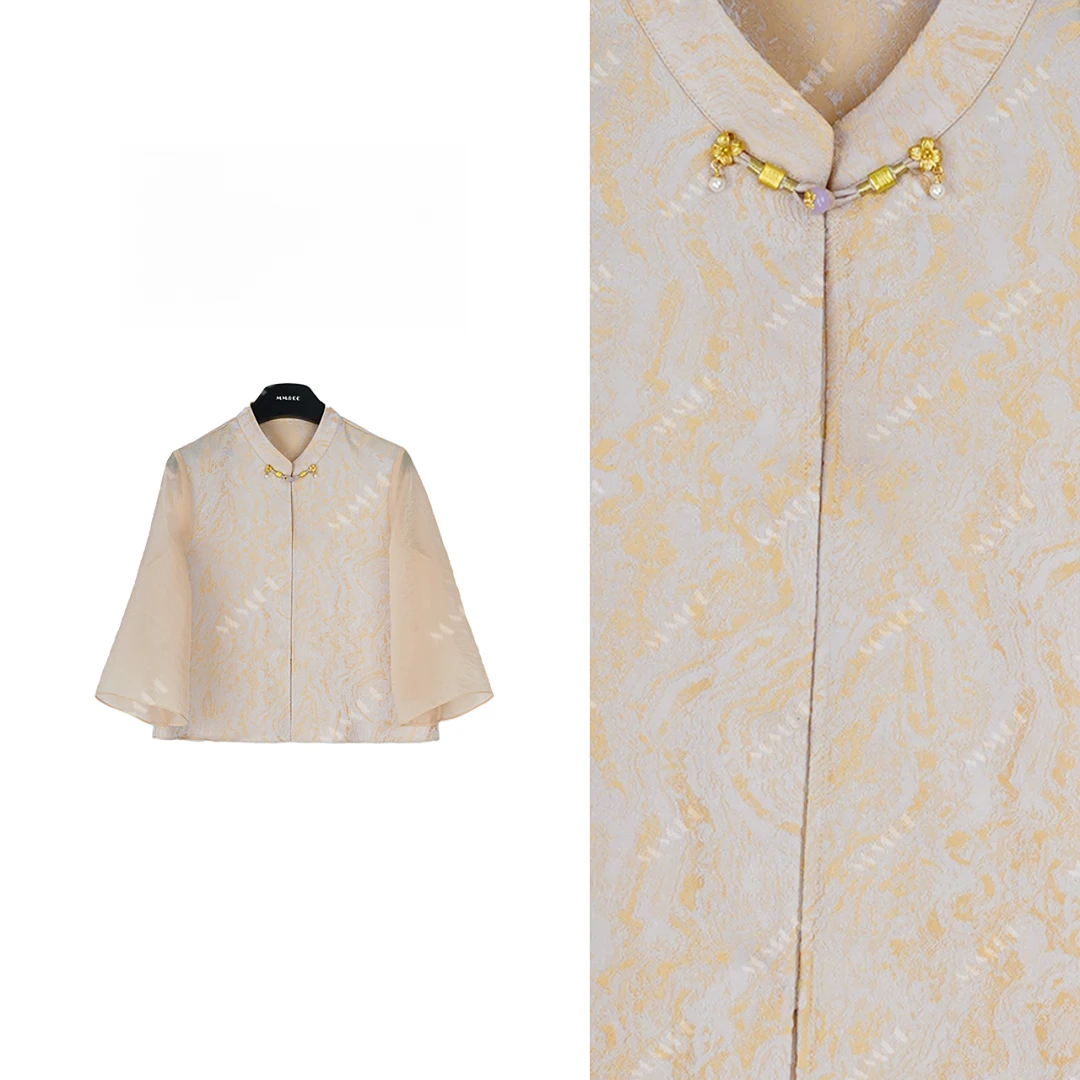 【初见】新中式国风立领盘扣长袖衬衫女修身显瘦百搭上衣MCGSY0358