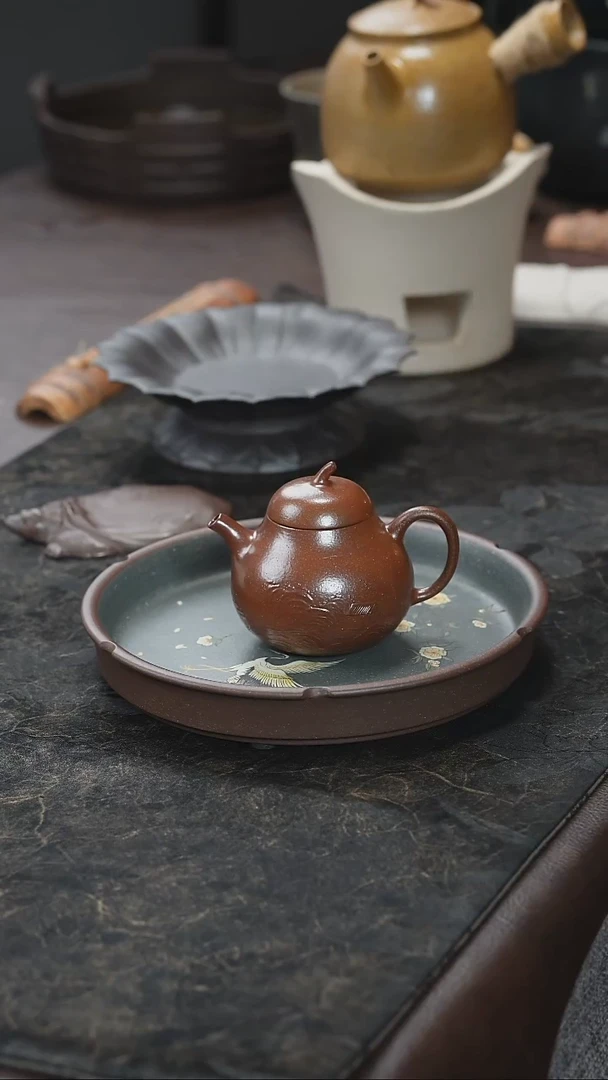 九隐茶器泥绘柴烧茄瓜紫砂壶