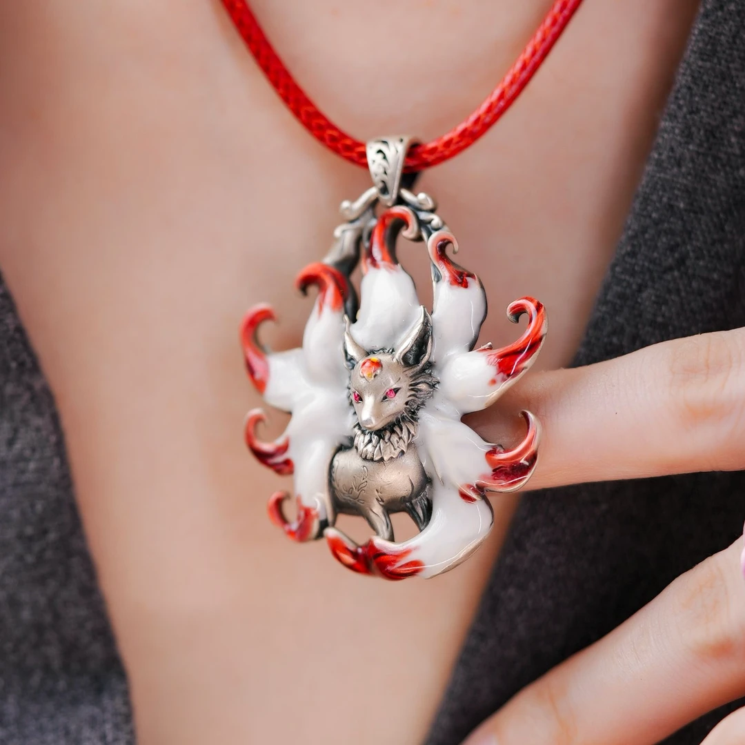 吊坠足银 【玺吻】足银999.9  国风珐琅彩烧蓝手工九尾狐吊坠