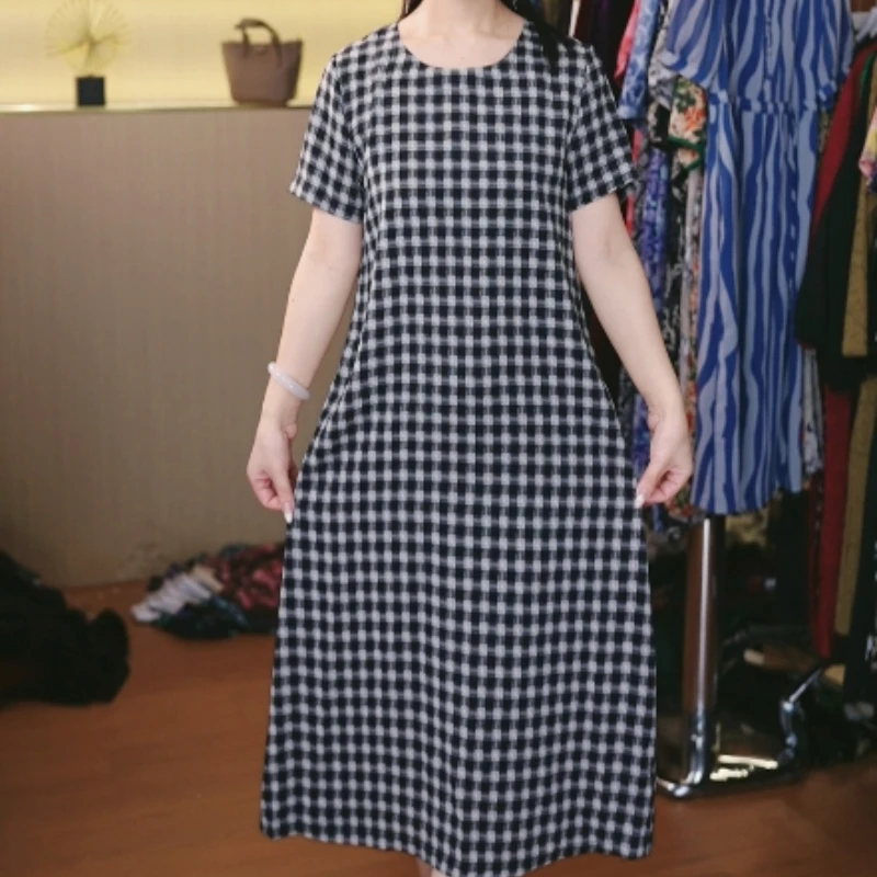 11334-中老年女装中长款连衣裙夏季新款宽松过膝洋气短袖裙子【依】