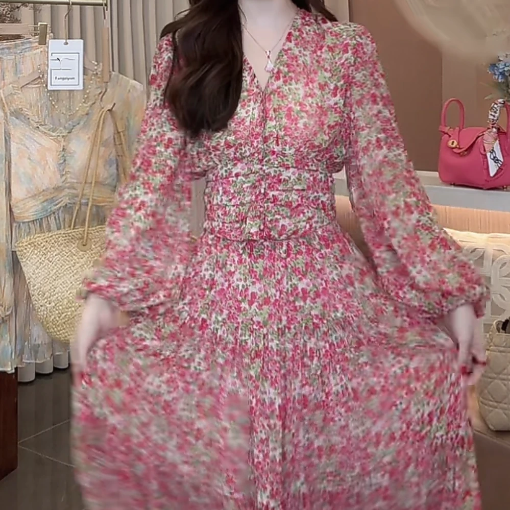 设计感泡泡袖收腰碎花衬衫女+碎花短裙两件套2025春轻奢法式套装