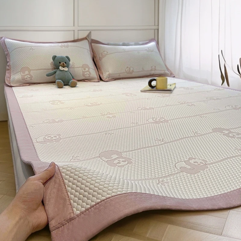 可爱卡通小熊冰豆豆凉席冰丝席夏天专用2025新款空调席床笠罩