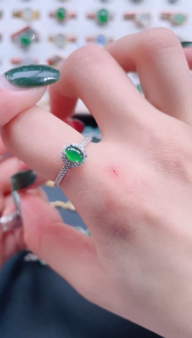 银S925镶嵌戒指翡翠天然翡翠