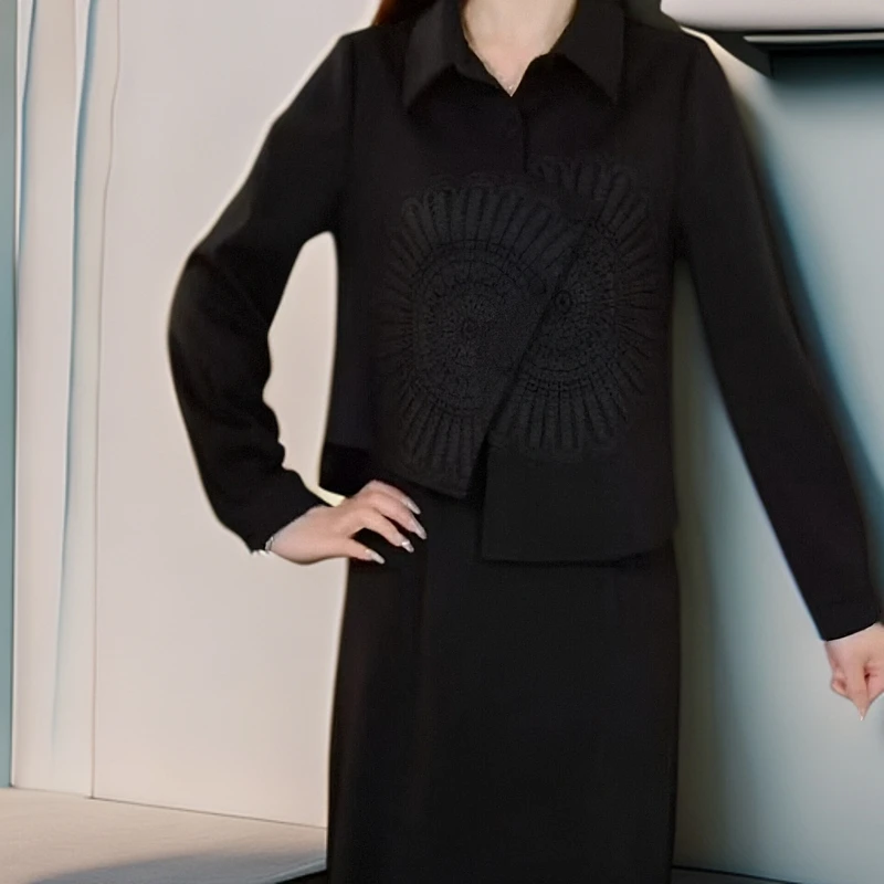 2短款千金风春季黑色时尚打底常规针织不褪色百搭连衣裙