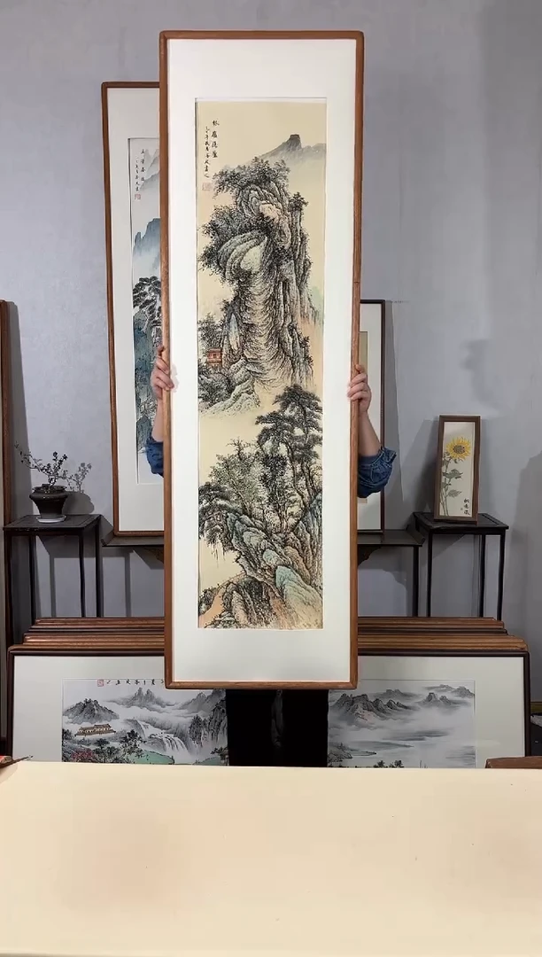 国画手绘*林岭隐卢*52*172cm带框发货
