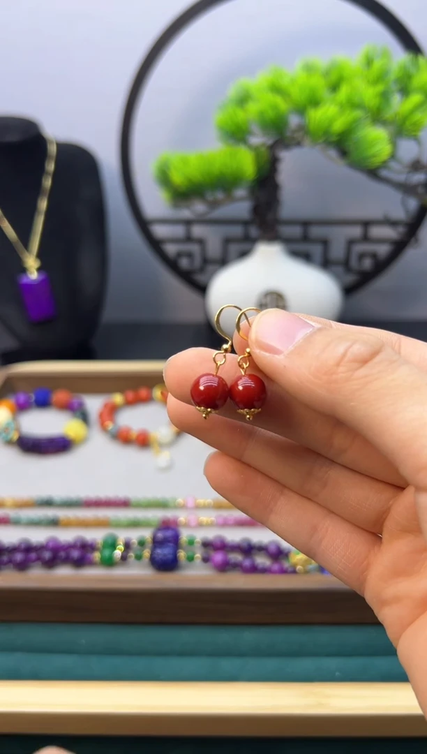 【闪购商品】玛瑙/玉髓耳钉14K金镶嵌E174