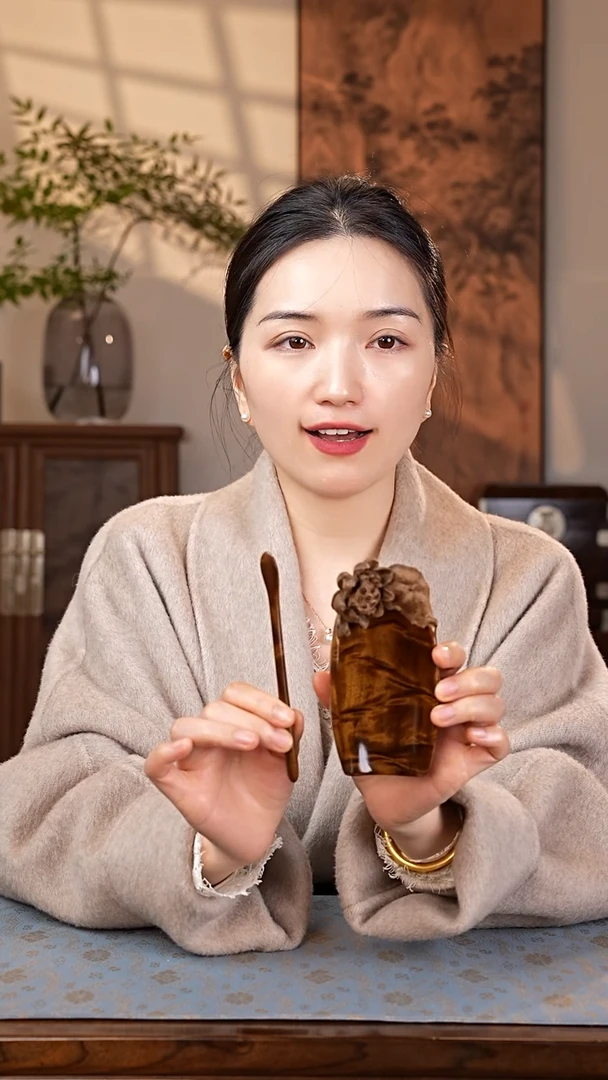 乌木类家具金丝楠阴沉木 云彩纹茶则