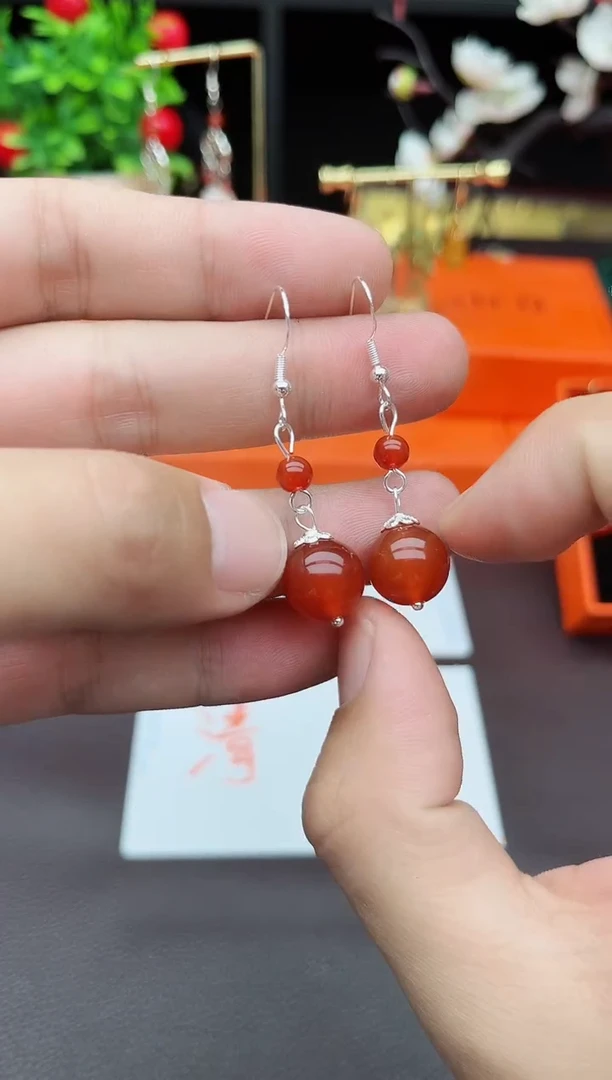 玛瑙/玉髓耳饰银S925镶嵌409000