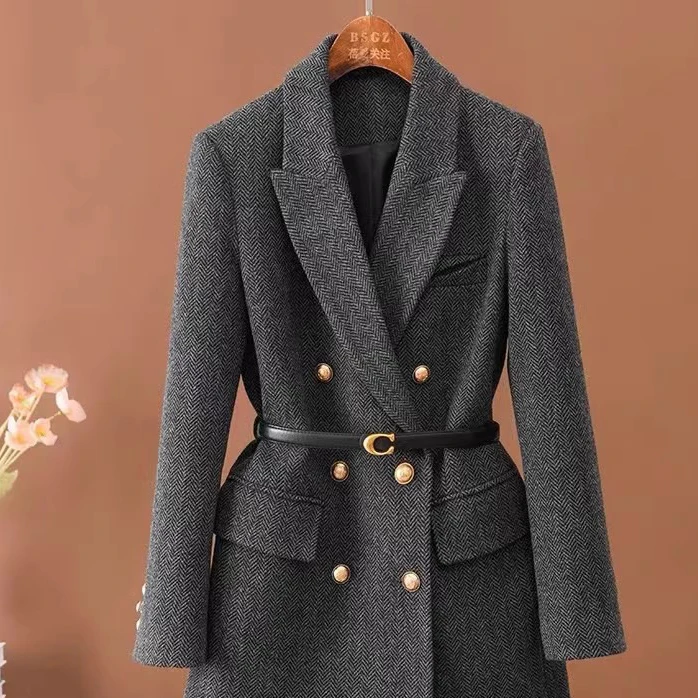 职业阿玛诗官哥家专柜2025春秋季新款轻奢时尚气质双排扣呢子西装