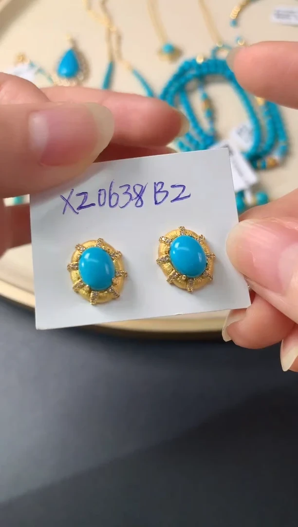 银S925镶嵌绿松石耳饰D558|999