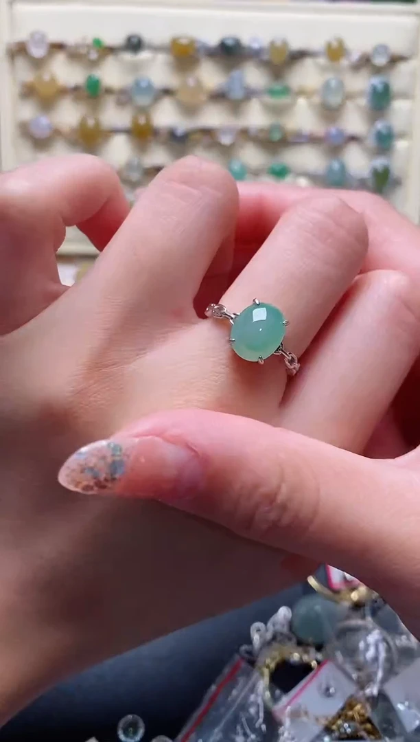 银S925镶嵌戒指翡翠55555555+4