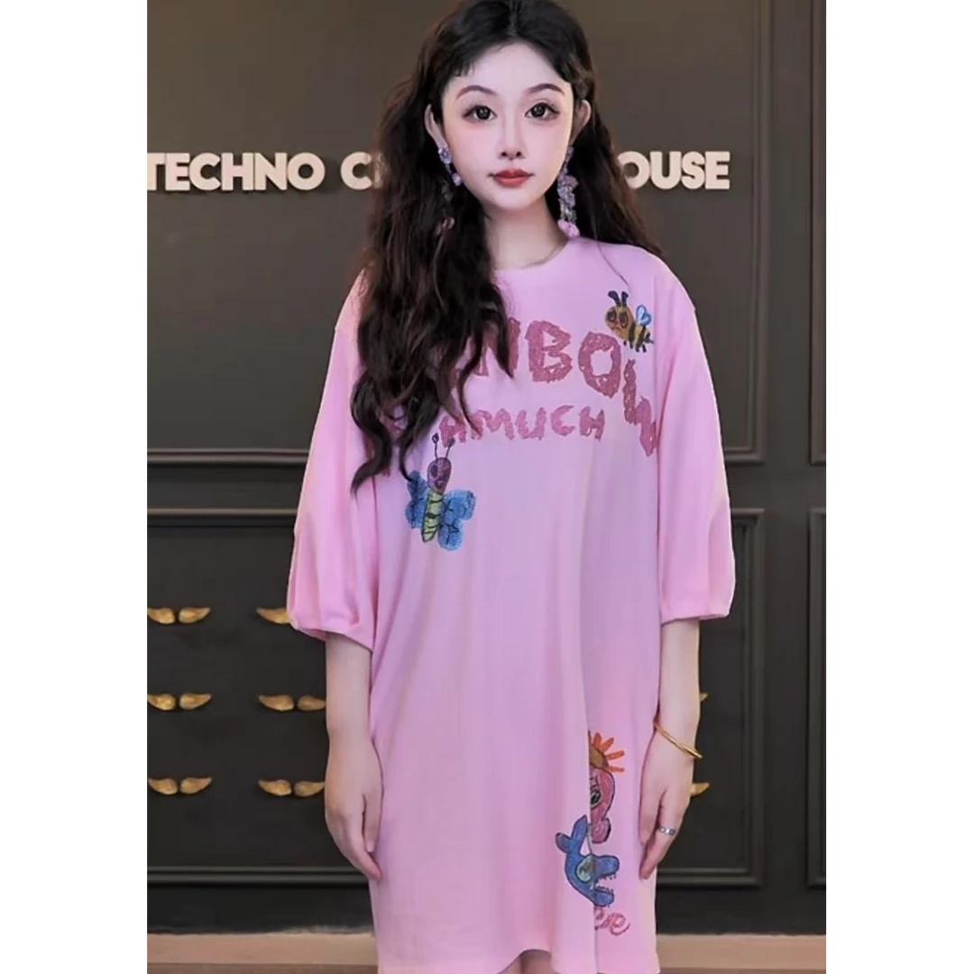 TCH轻奢时尚潮牌烫钻美人鱼粉色连衣裙T75C30E1055