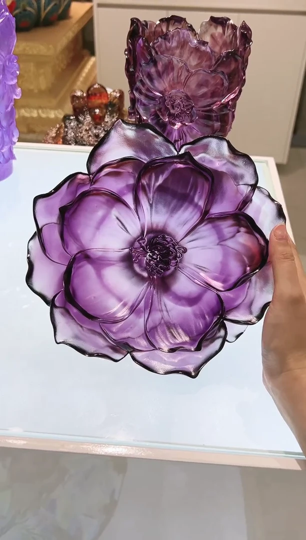 手工艺品琉璃古法琉璃山茶花茶盘