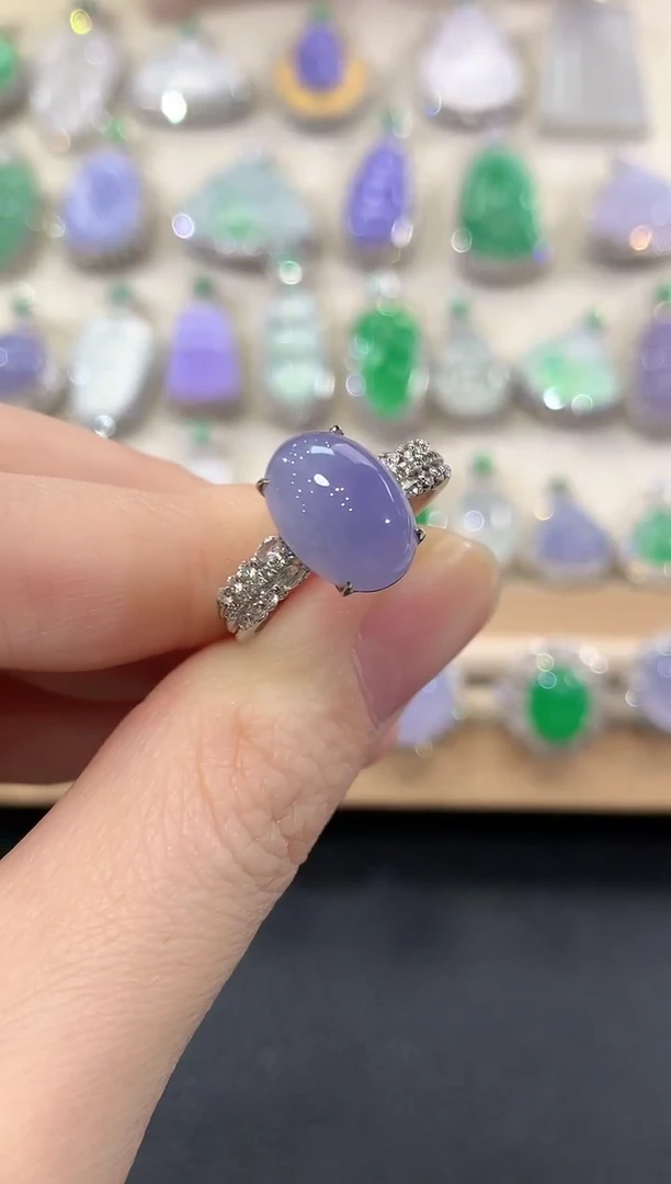 18K金镶嵌戒指翡翠冬日珠宝E54紫货有色差