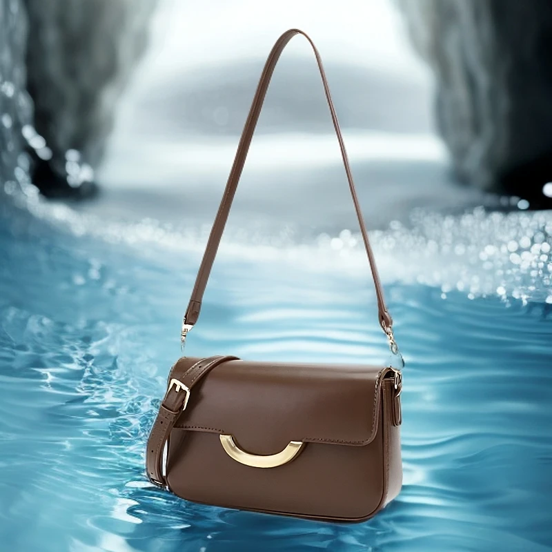 女士手袋/腋下包咖色小方包斜挎单肩包