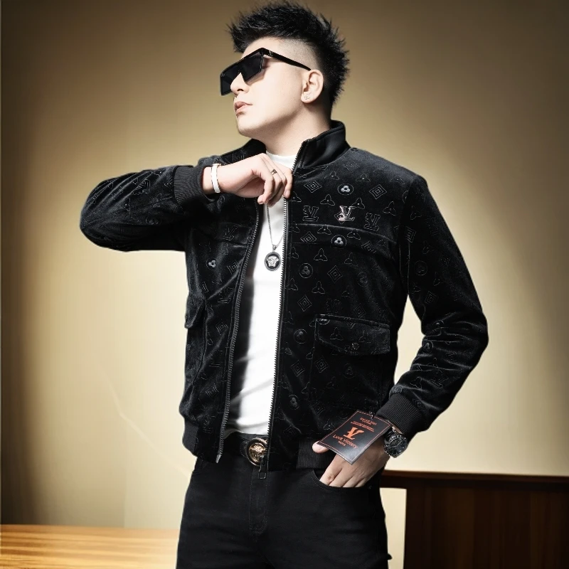 维斯克纳时尚休闲冬款棉服金丝绒外套男装潮牌男士厚款夹克棉服