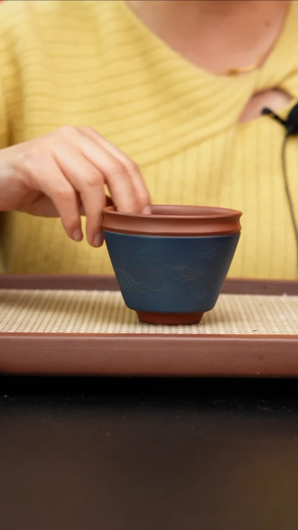 【闪购商品】紫砂茶壶底槽青粉浆杯刻绘童子图200cc