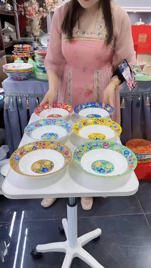 瓷片7.5英寸圆深盘6个景德镇陶瓷