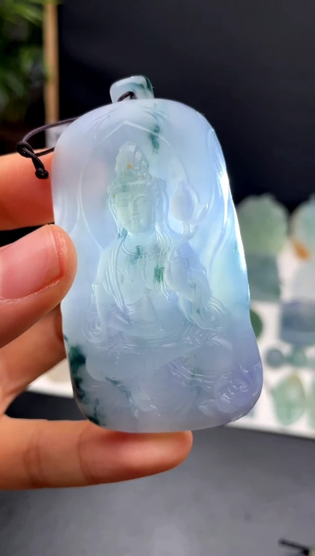 【闪购商品】定制翡翠未镶嵌观音66.6、39.8、9.5厚