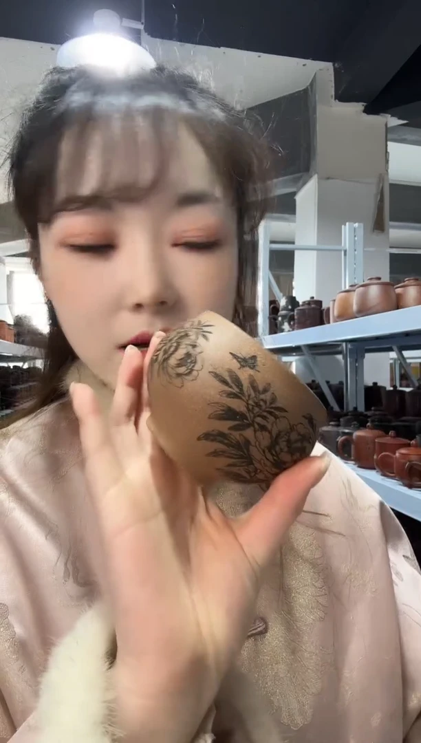 【闪购商品】紫砂盖杯紫砂盖杯段泥牡丹