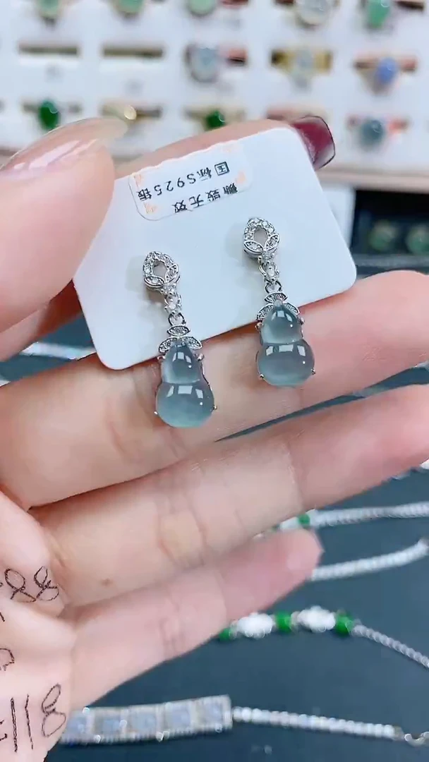 银S925镶嵌翡翠耳饰天然翡翠