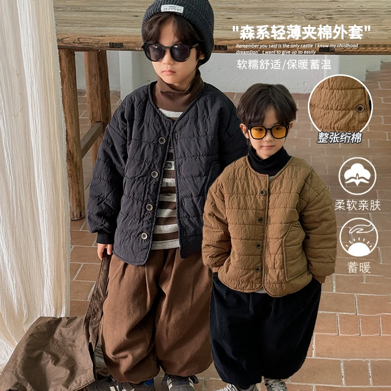 《冬新款》韩版森系男童女童WX138圆领棉服冬新款儿童绗棉外穿