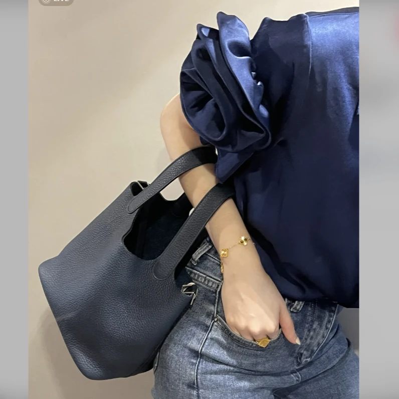 95新 Hermes/爱马仕 尾款 全16999小花Jerry 22菜篮子普鲁士蓝B刻