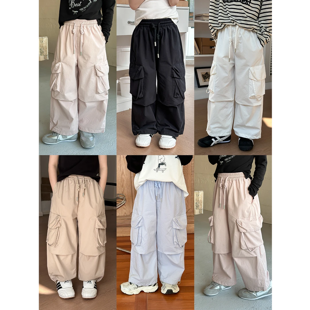 现货【纯棉】秋季女童袋工装裤中大小男女童韩版时髦长裤25A029