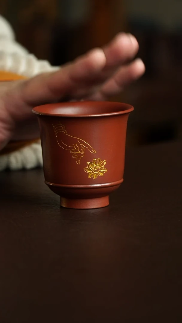 茶杯紫砂24号 朱泥手刻系列 宜兴紫砂原矿作品