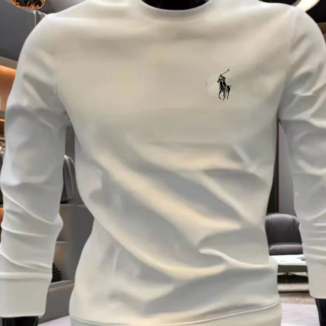 秋冬季新款加绒加厚圆领男女长袖款休闲植绒上衣战马