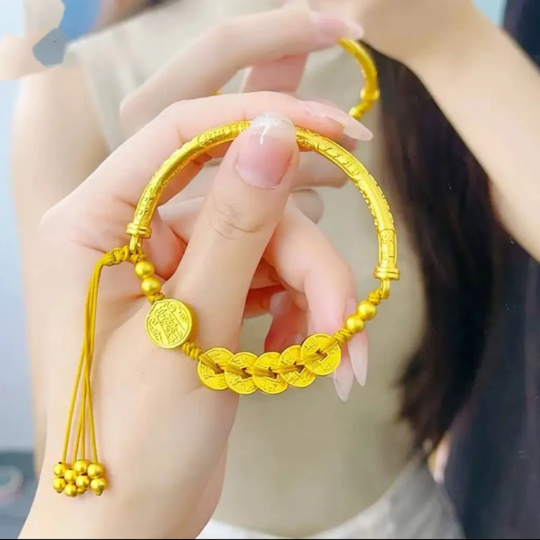 铜合金吊坠 铜合金手链五帝钱币五路财神半镯编绳手链新中式