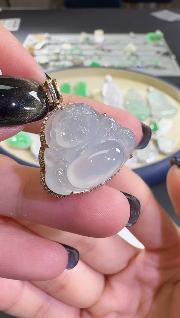 吊坠(不含链)18K金镶嵌翡翠【源头工厂】钻石镶嵌