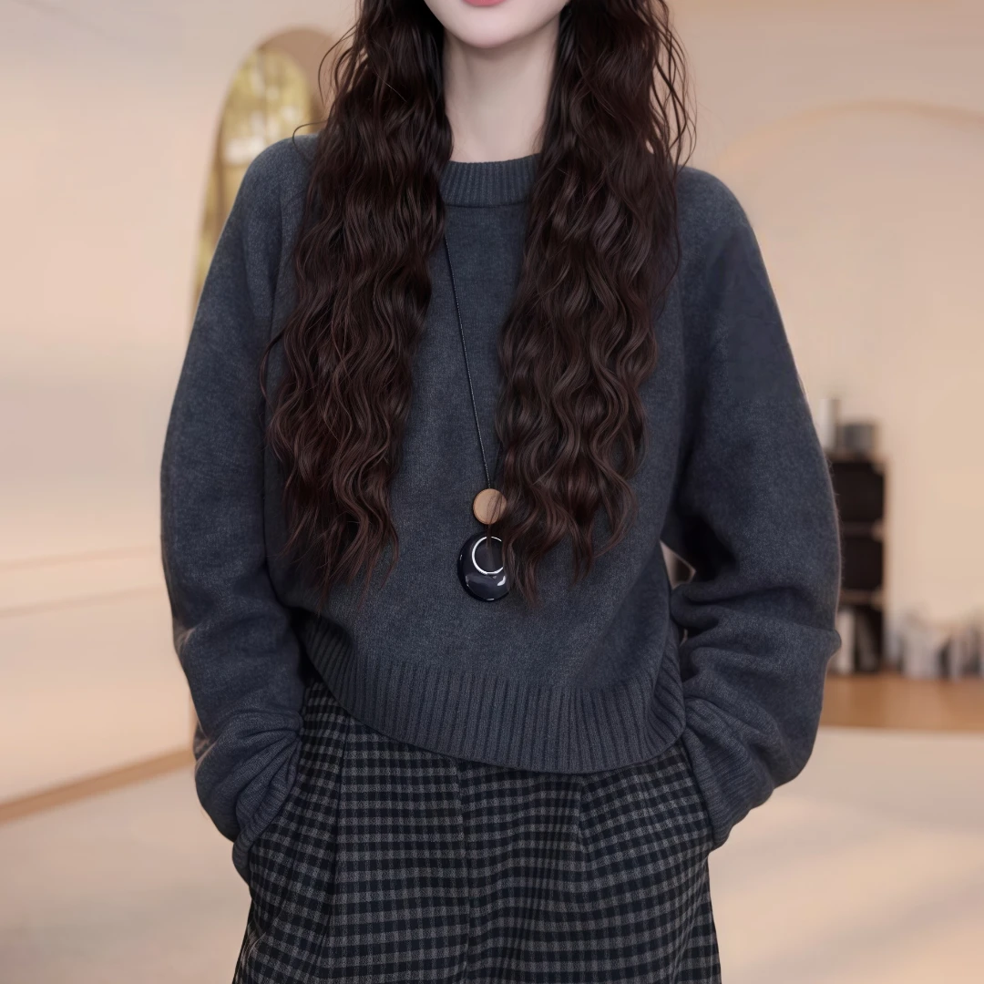 元旦漂亮出片韩系慵懒风长袖针织衫女2025秋冬新款休闲百搭两件套