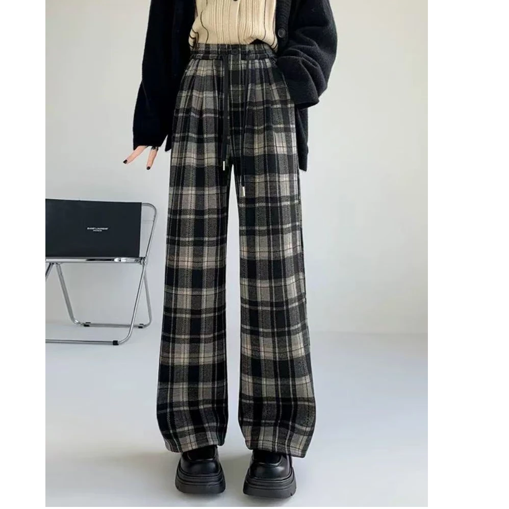 2025春季新款高腰直筒窄版格子休闲裤#9【裤长102】