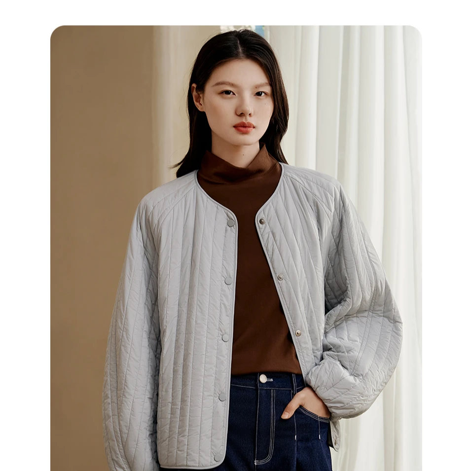 【金三塔官方】100%桑蚕丝填充女简约条纹蚕丝棉袄保暖上衣