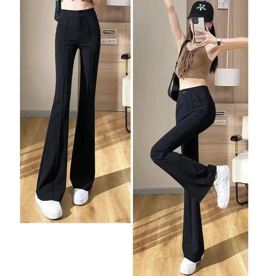 西装微喇裤女春秋2025新款黑色高腰垂坠感修身显瘦喇叭拖地长裤