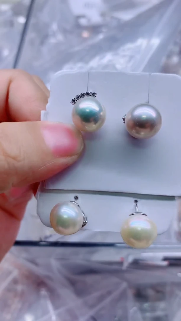 银S925镶嵌淡水珍珠耳饰多样性发其一，非无暇