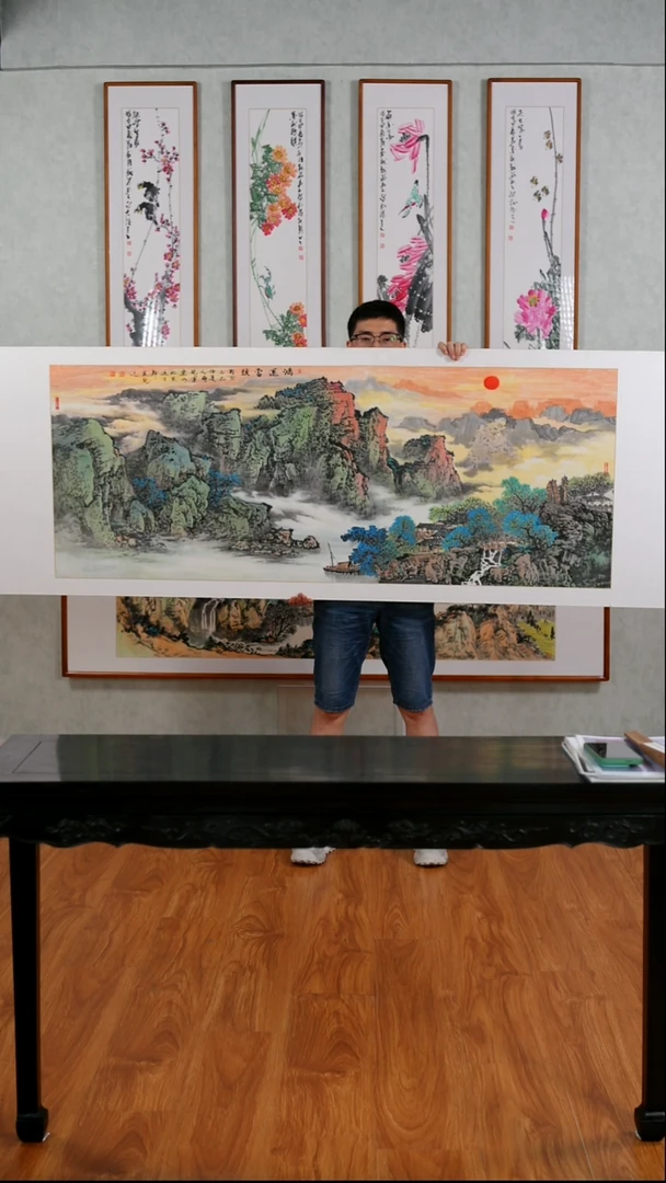 国画张现军《鸿运当头》手绘含框223*83