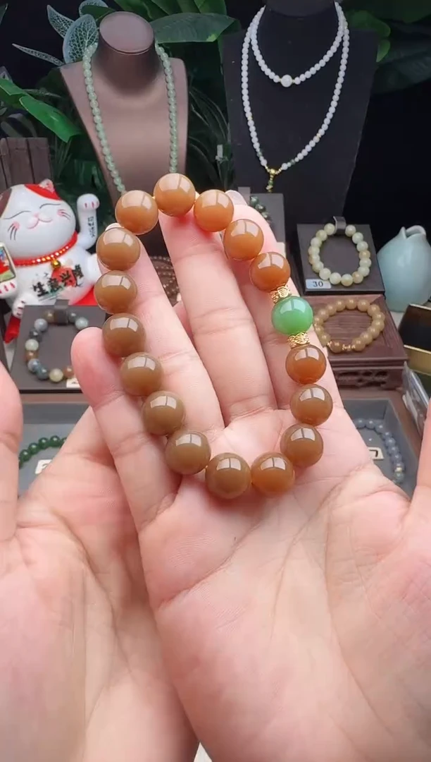 未镶嵌手链和田玉【18k】精品12m新疆且末糖玉手串