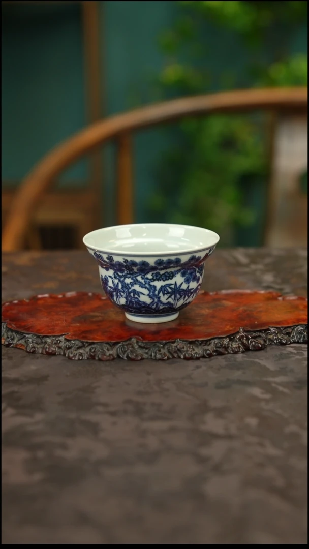 青花手绘松竹梅主人杯