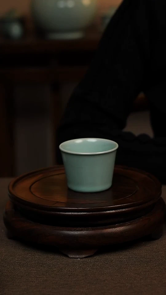 瓷片仿古天青全手工马蹄杯80ml 一级 不带礼盒