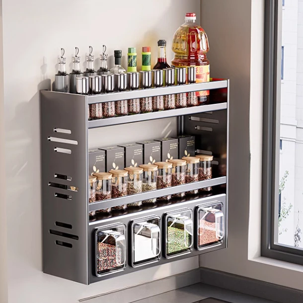 厨房调料盒置物架免打孔壁挂多功能调味罐瓶调味品组合套装收纳架