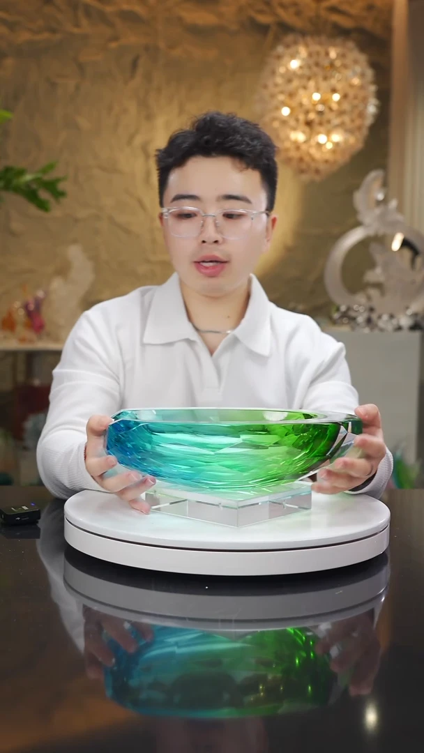 琉璃手工艺品福利蓝绿切面果碗