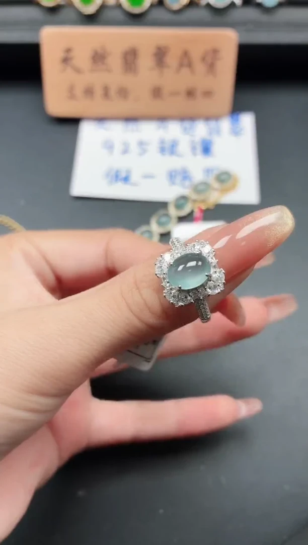 银S925镶嵌戒指翡翠1