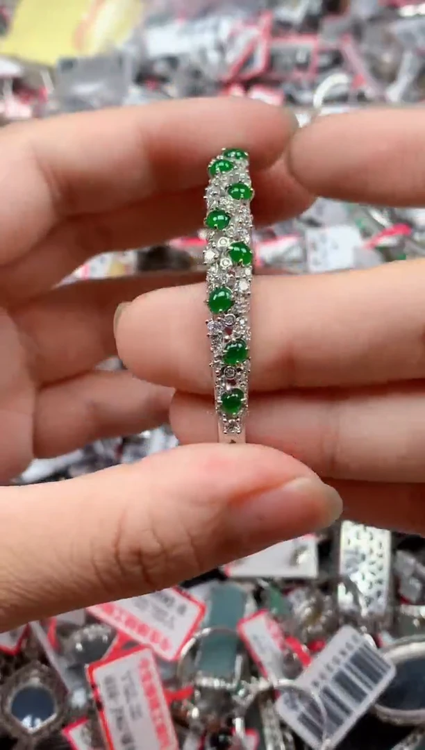 银S925镶嵌戒指翡翠天然A货缅甸翡翠