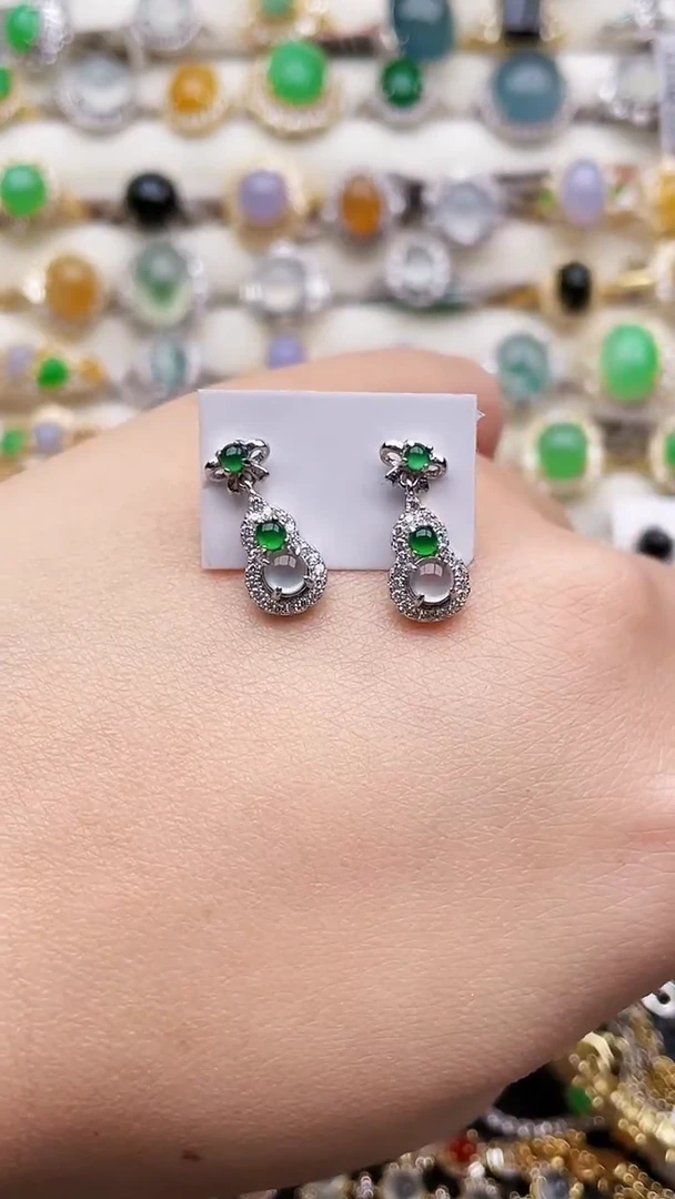 银S925镶嵌翡翠耳饰193