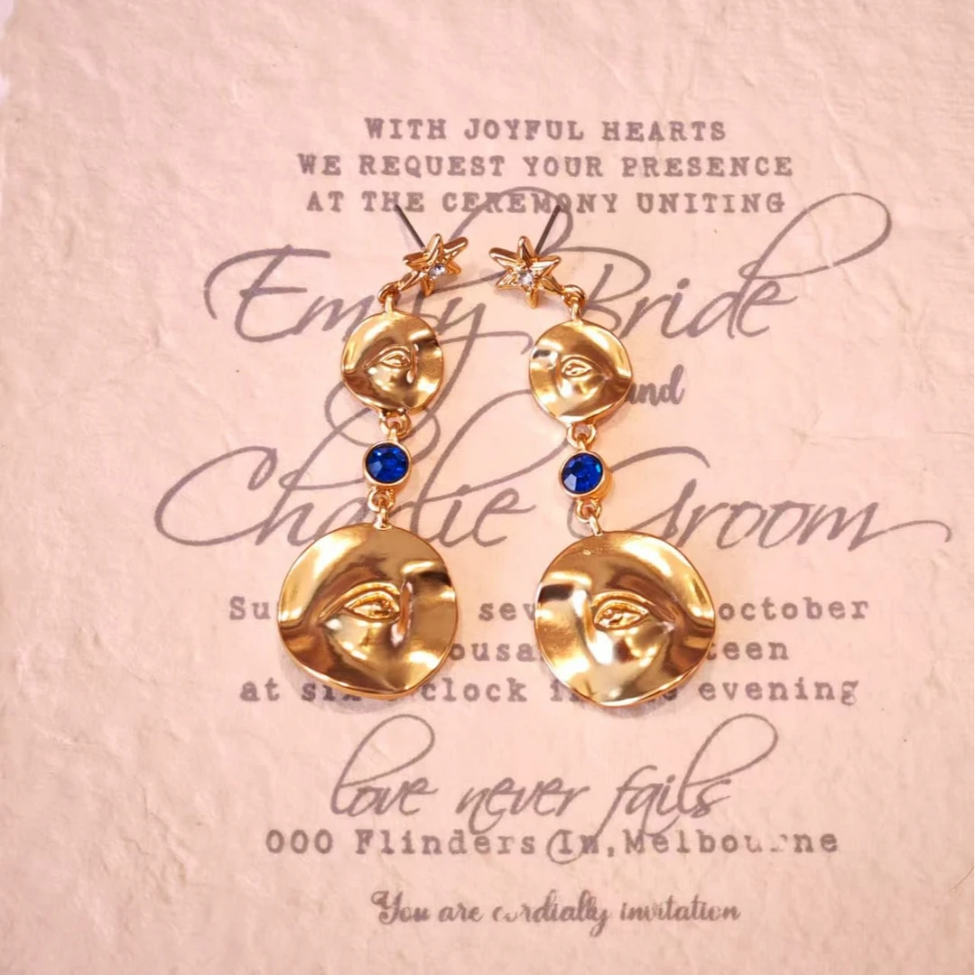 铜合金锆石耳饰 欧洲中古vintage欧美中古回流耳饰气质