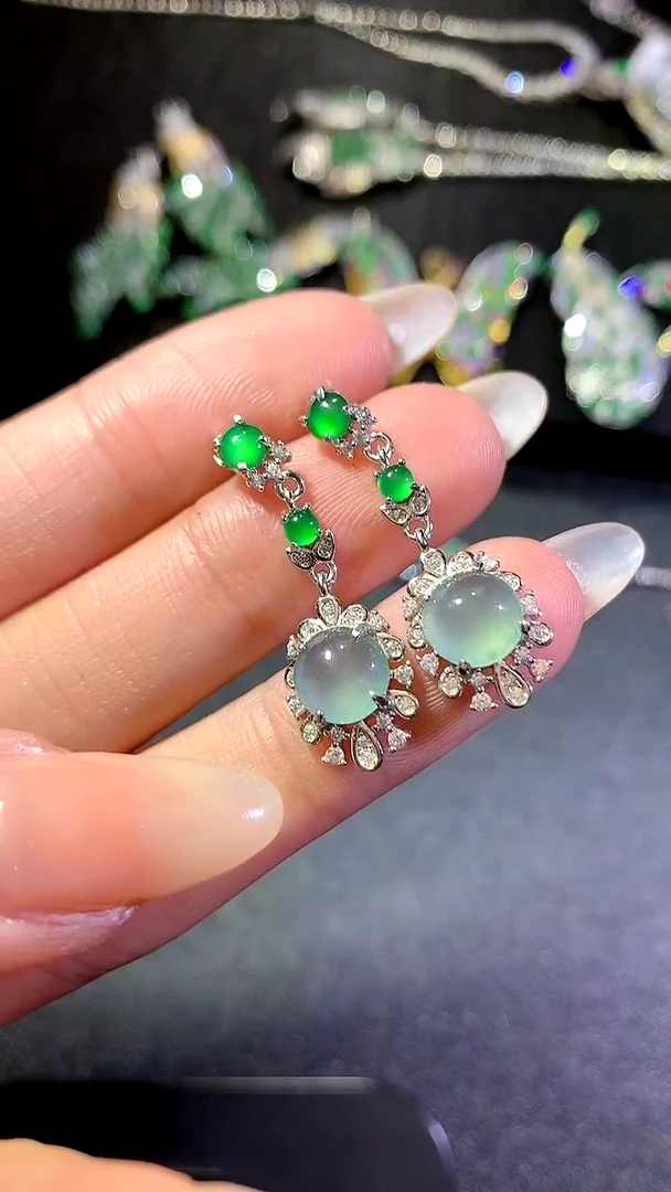 【闪购商品】翡翠耳饰银S925镶嵌153耳饰（多样性发货一件