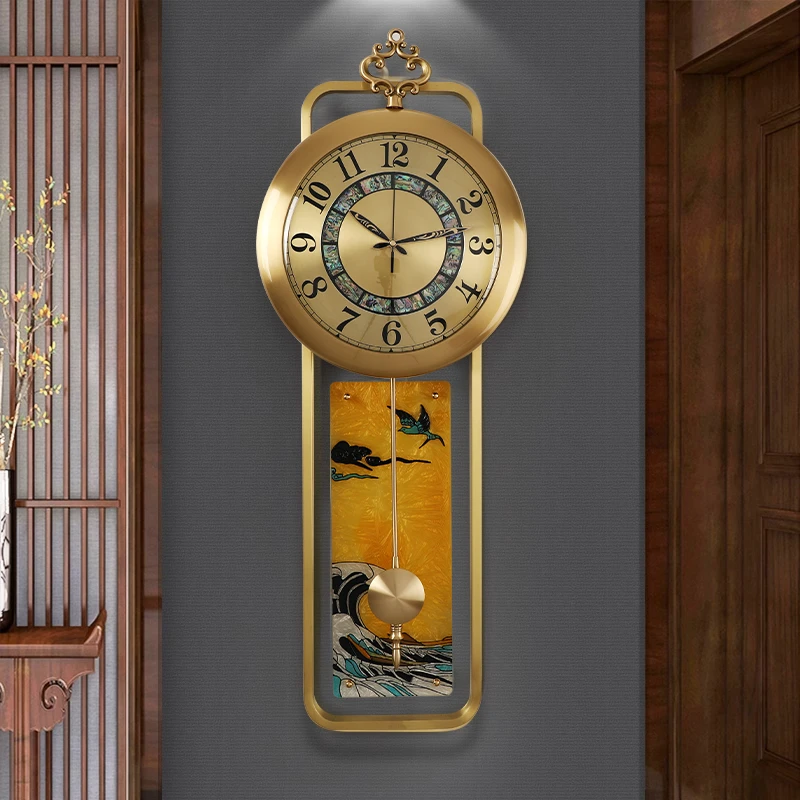 2025新中式轻奢黄铜挂钟客厅家用时尚大气创意挂墙装饰挂表